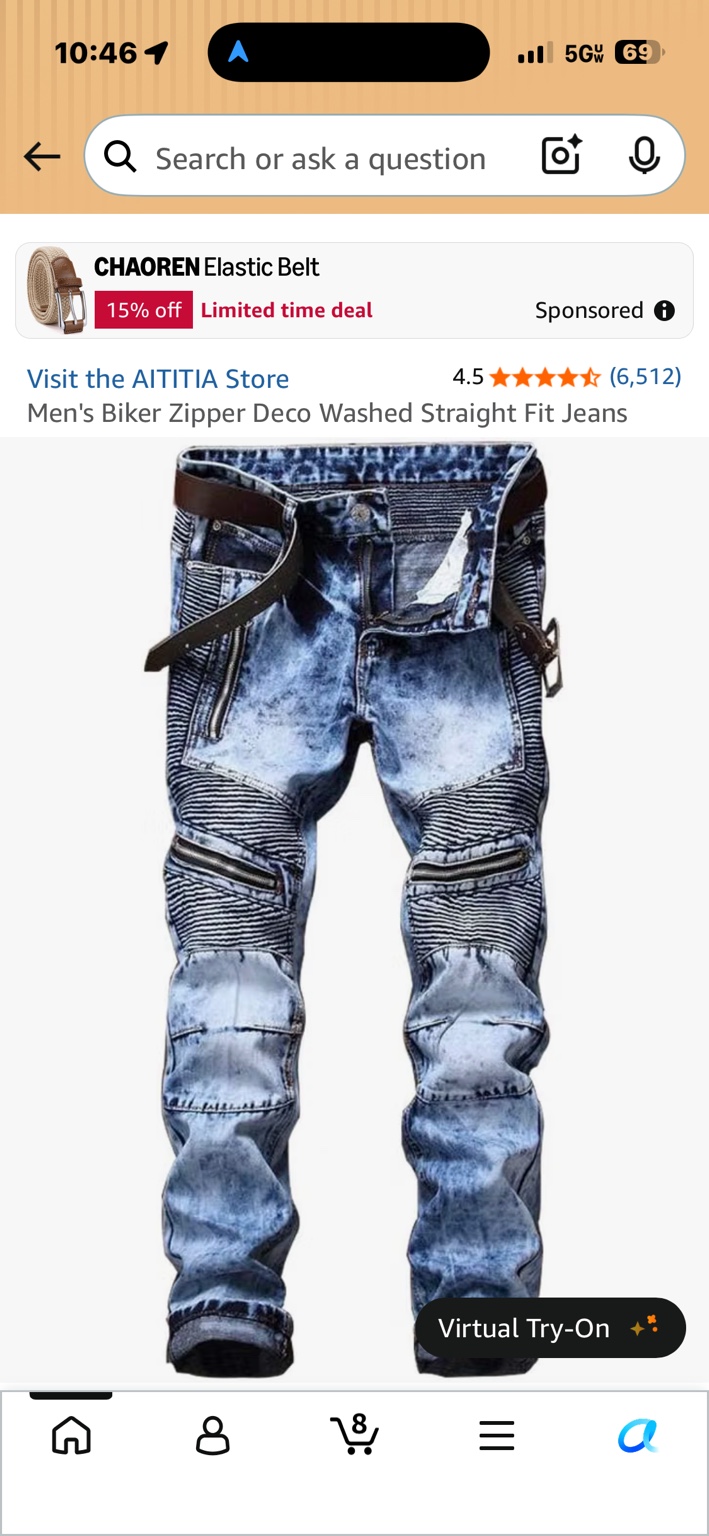 Blue washed AITITIA biker jeans with ribbed panels and decorative zippers