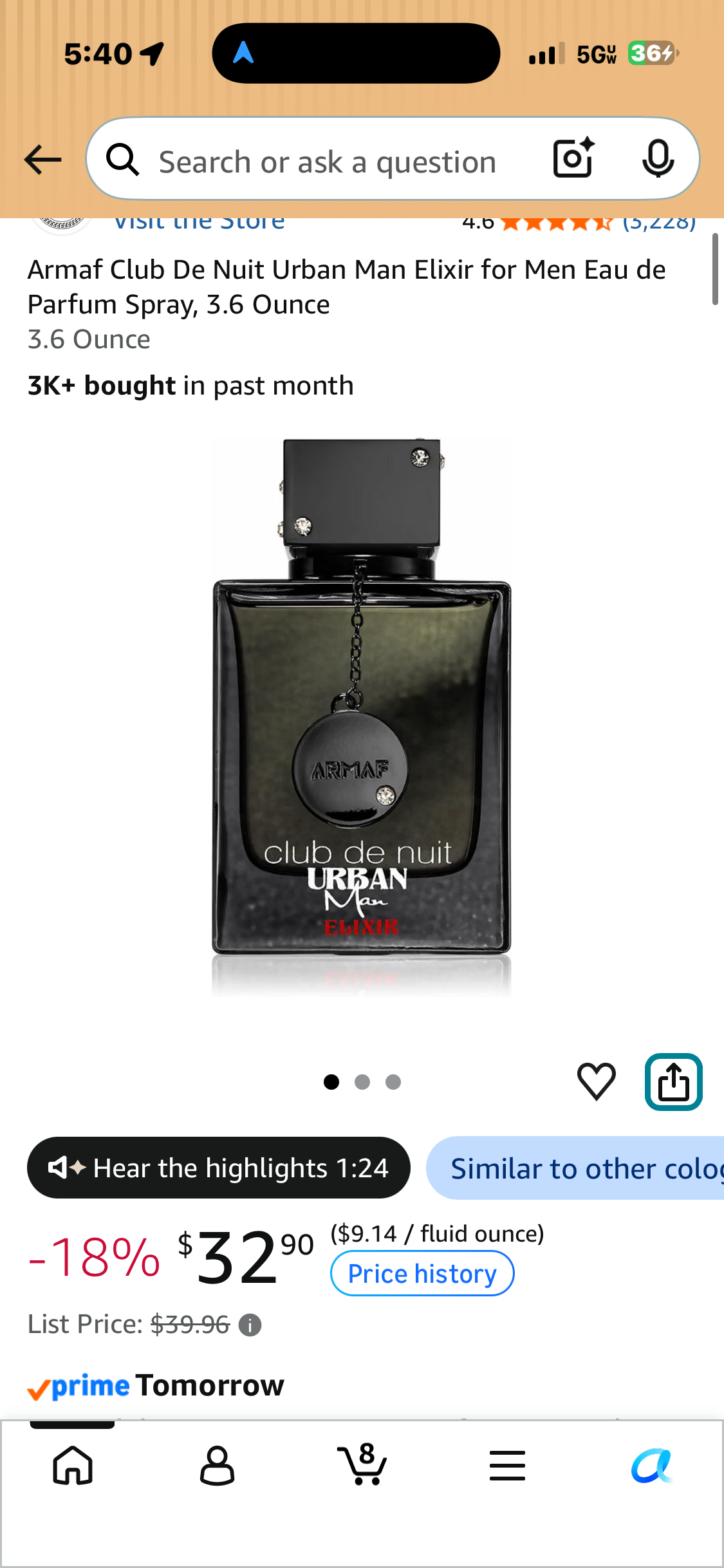 Armaf Club de Nuit Urban Man Elixir in a dark bottle with a square cap and hanging Armaf medallion