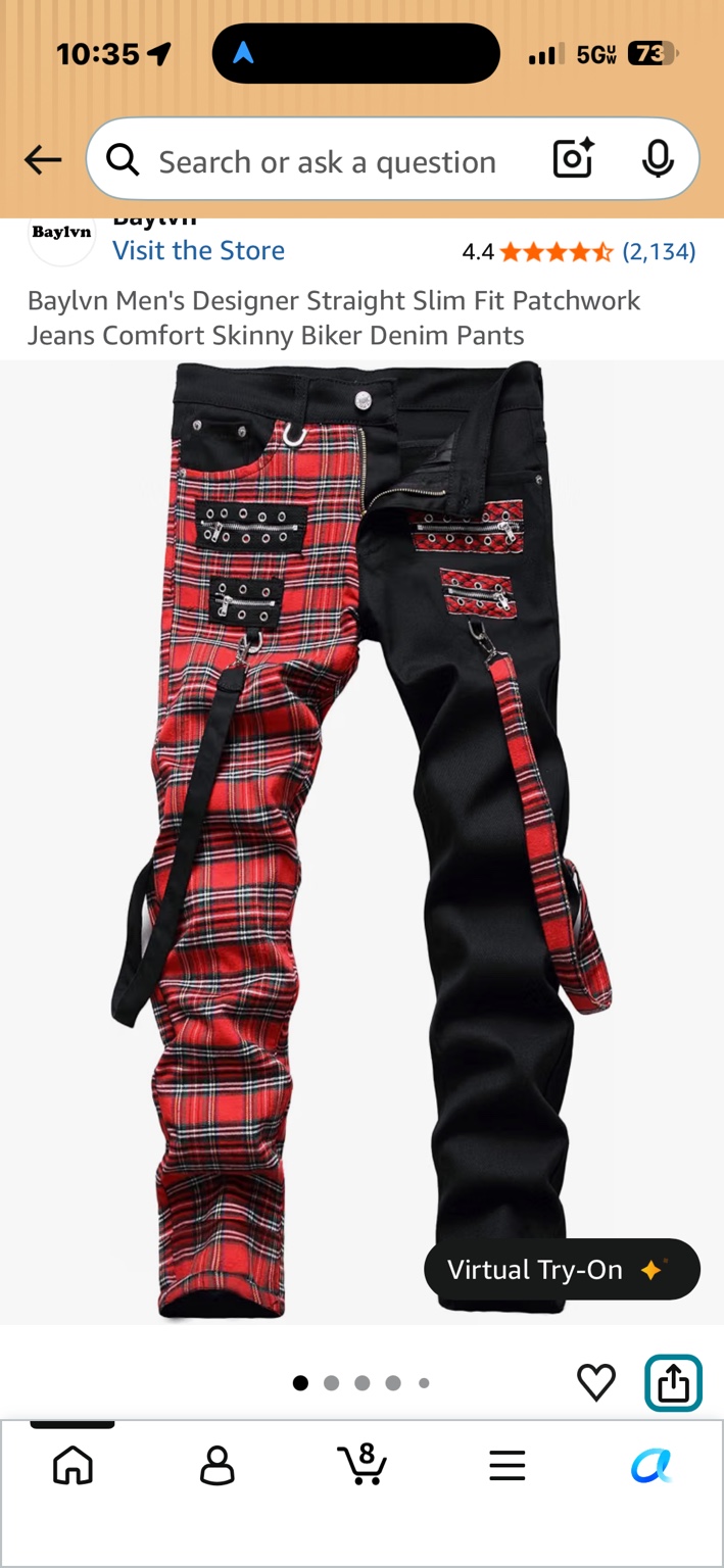Baylvn black and red plaid patchwork jeans with straps and zipper details