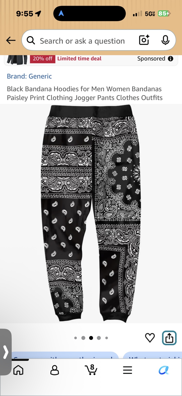 Matching black and white paisley bandana jogger pants for the coordinated outfit