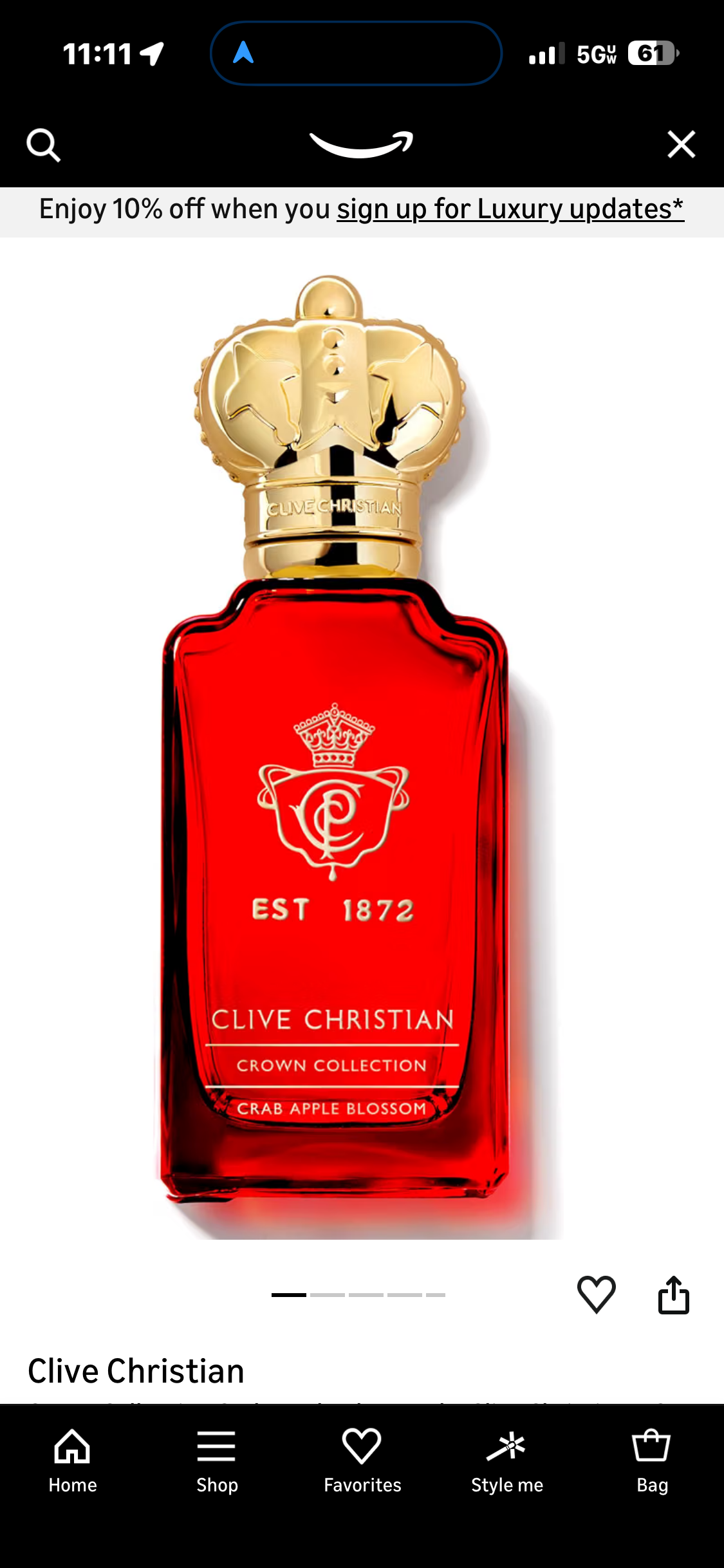 Clive Christian Crab Apple Blossom fragrance in a red bottle with gold crown cap