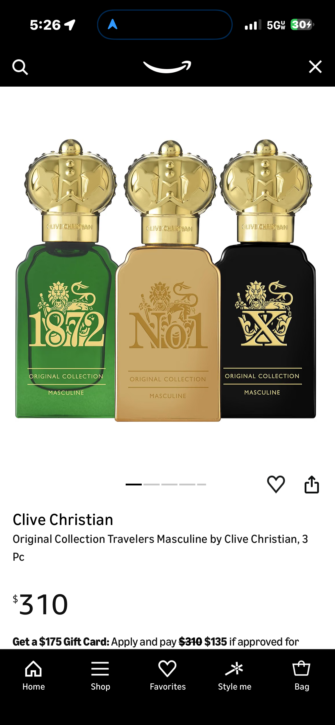 Clive Christian Original Collection Masculine three-piece fragrance set with green 1872, gold No. 1 and black X bottles