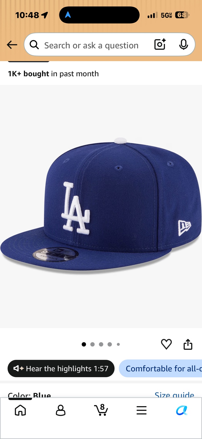 Blue New Era LA Dodgers cap with white LA embroidery and flat brim