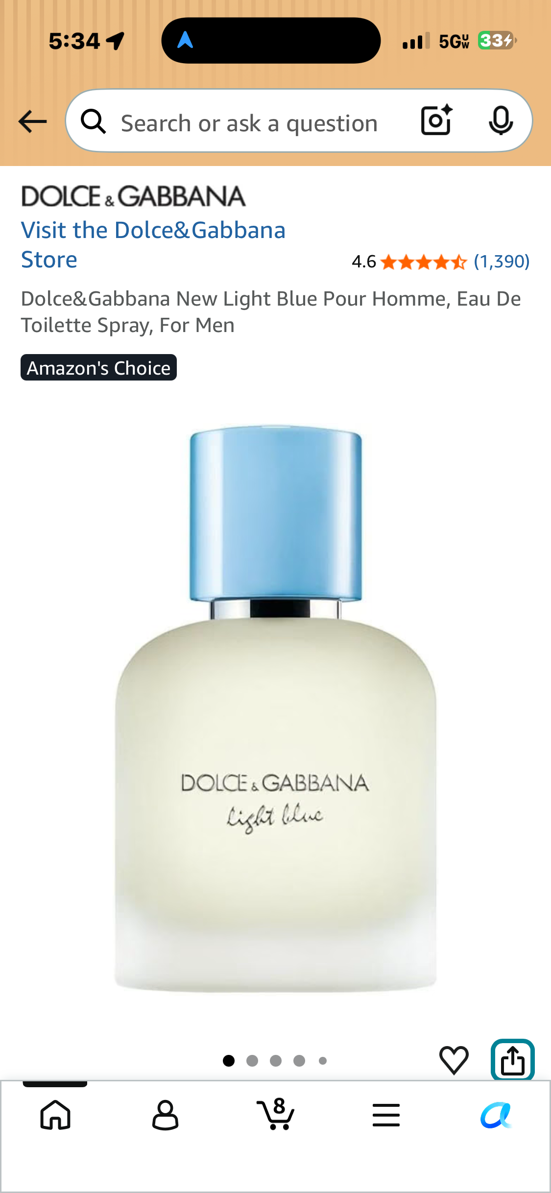 Dolce & Gabbana Light Blue Pour Homme fragrance in a frosted bottle with a light blue cap