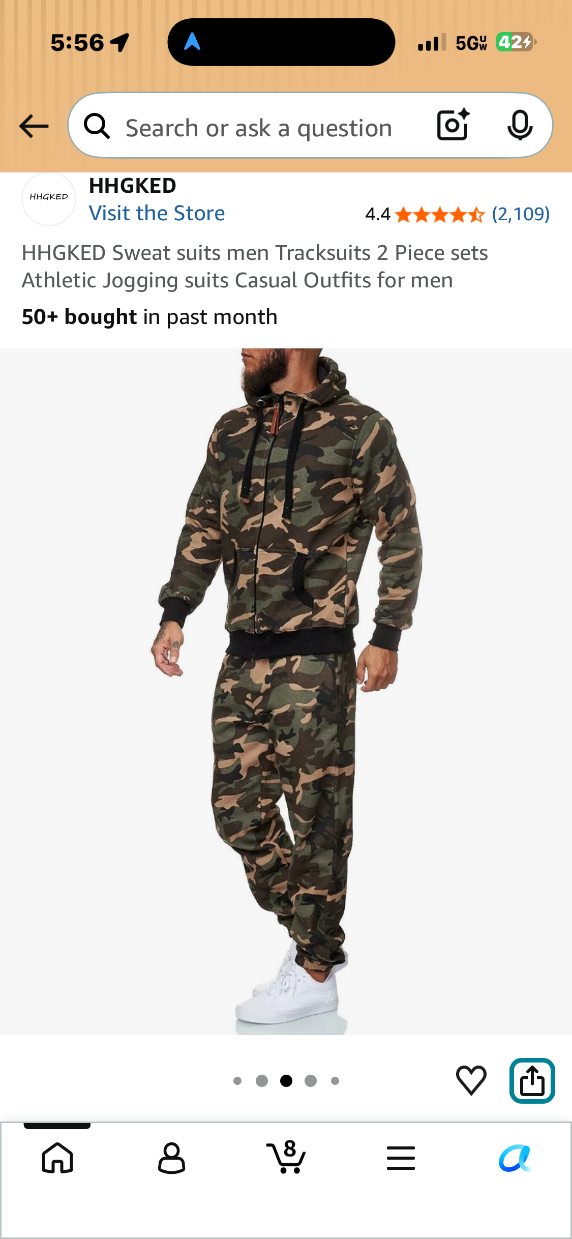 HHGKED men's camouflage two-piece tracksuit with a zip-up hoodie and matching jogger pants