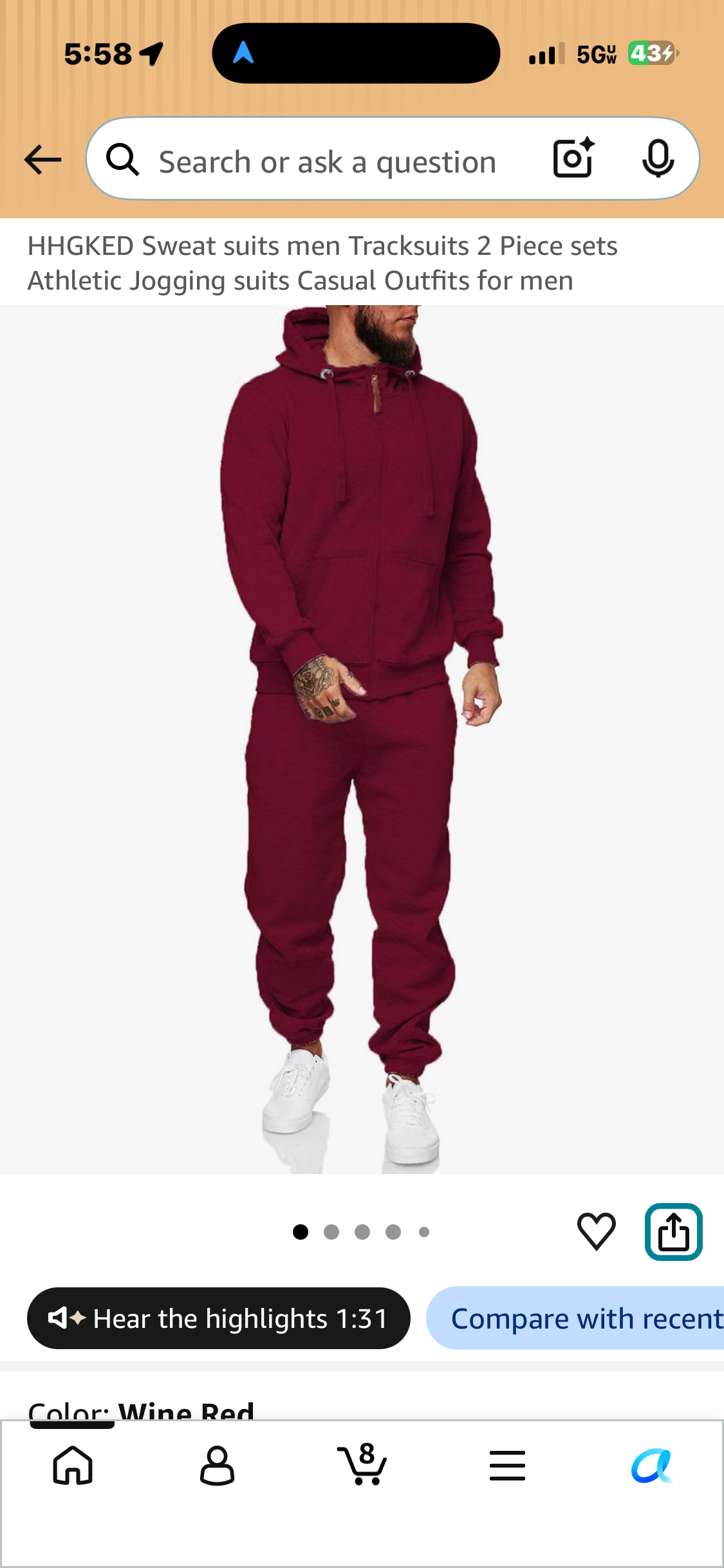 HHGKED men's wine-red two-piece tracksuit with a zip-up hoodie and matching jogger pants