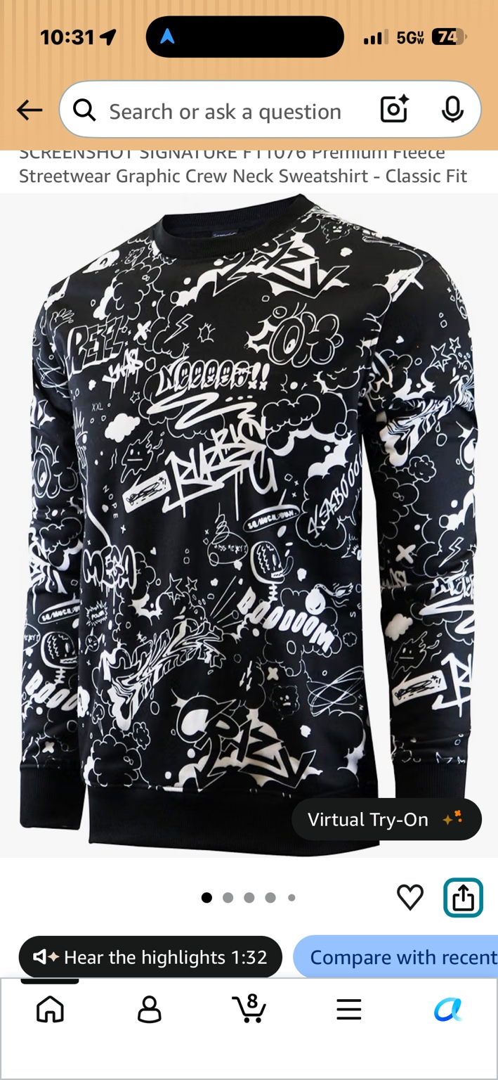Black SCREENSHOT crewneck sweatshirt with white graffiti graphics