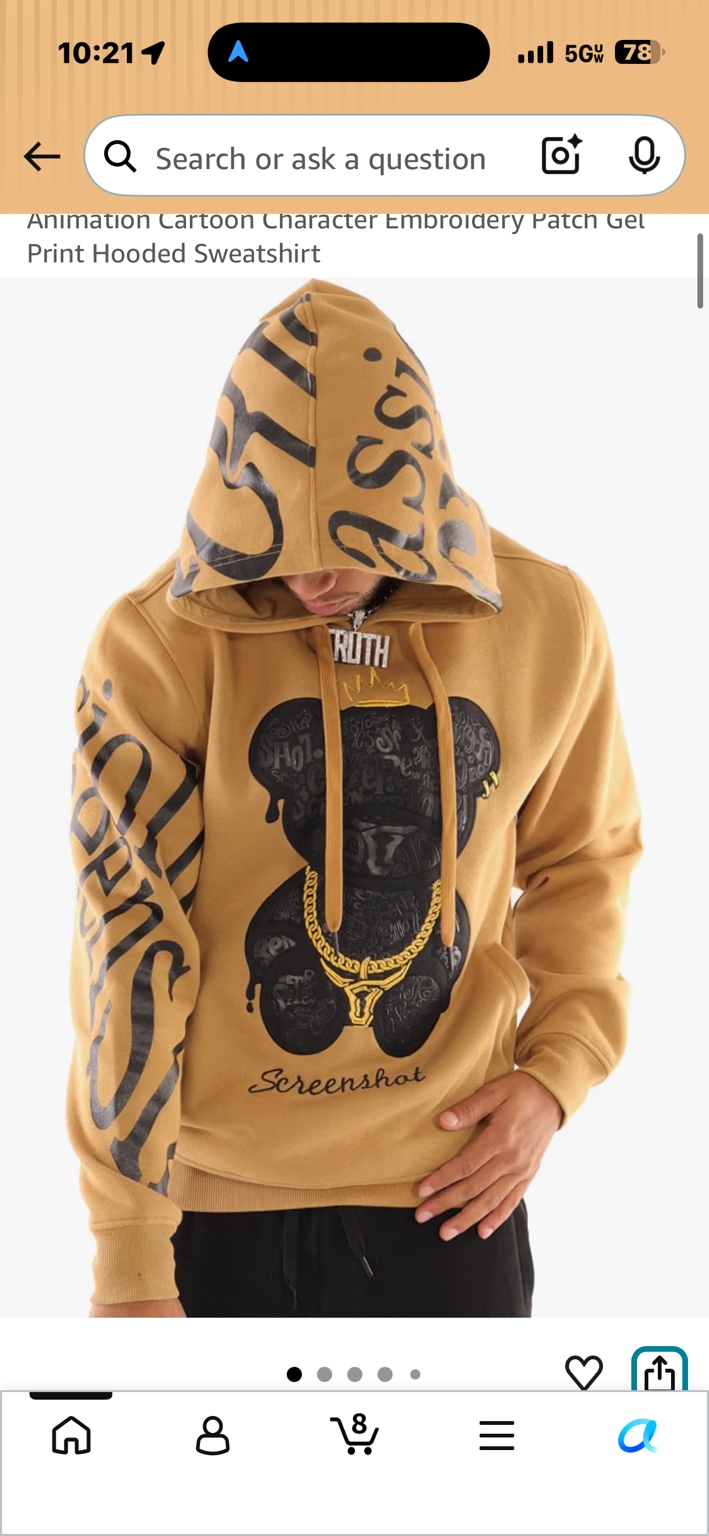 Mustard gold SCREENSHOT hoodie with black bear graphic and printed sleeves