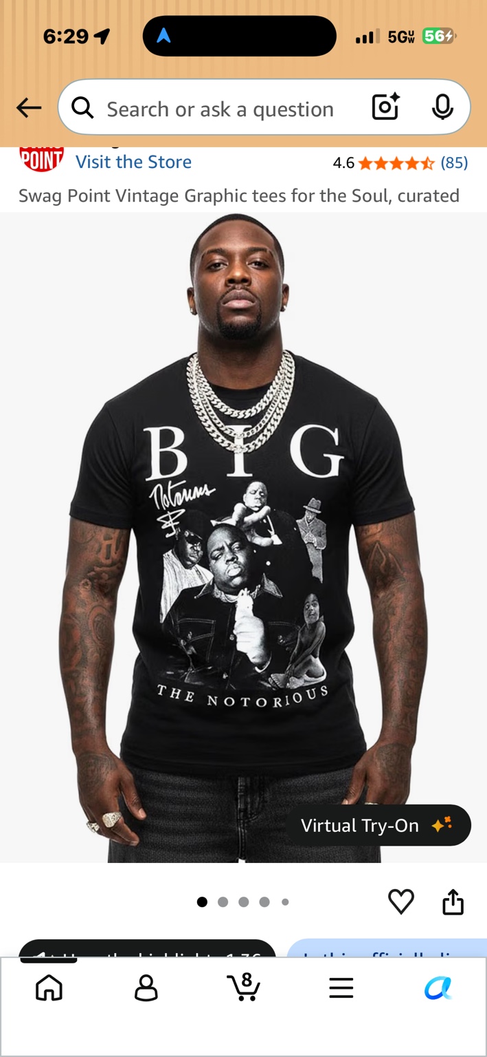 Swag Point black Big Biggie graphic T-shirt with white BIG lettering and a Notorious B.I.G. portrait collage