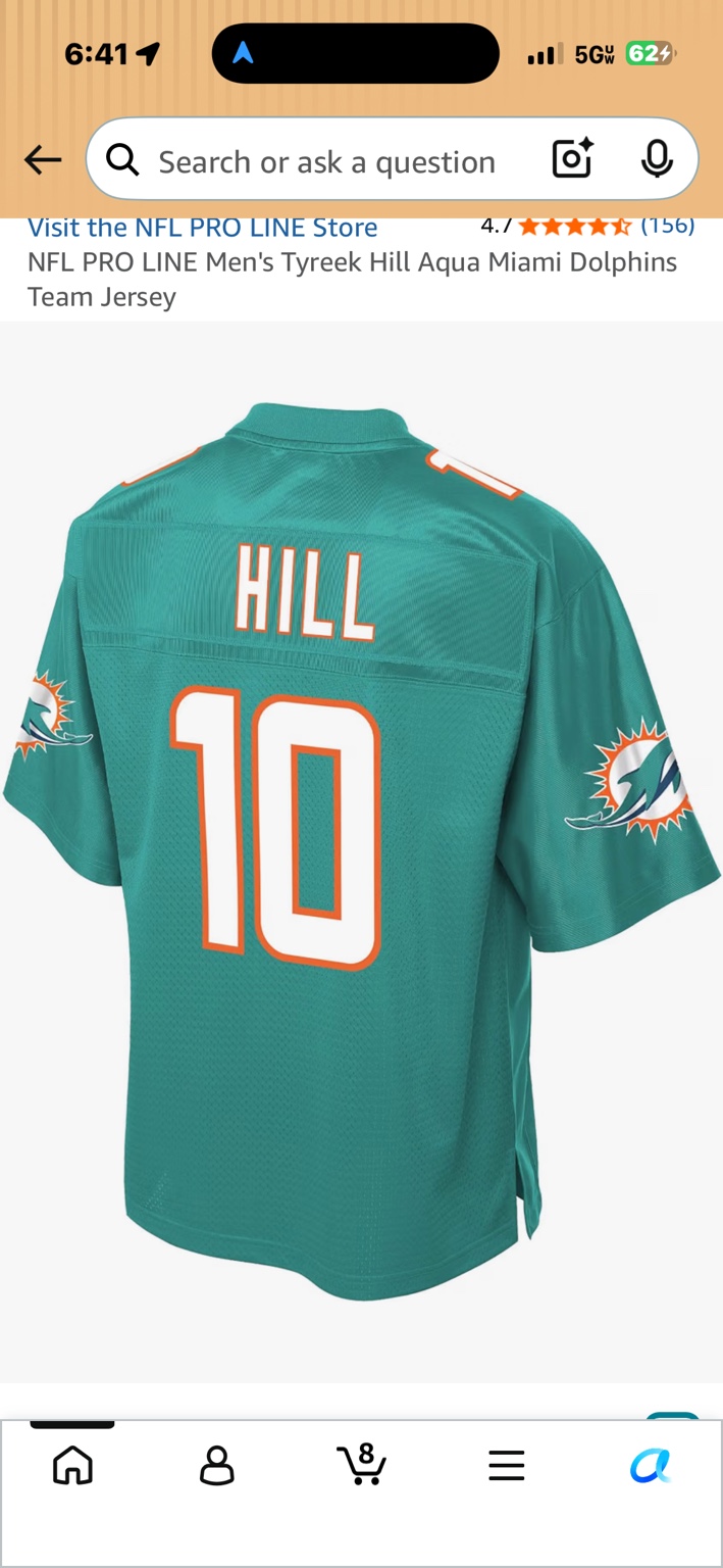 Back of aqua NFL PRO LINE Tyreek Hill Miami Dolphins jersey with HILL and number 10 in white and orange